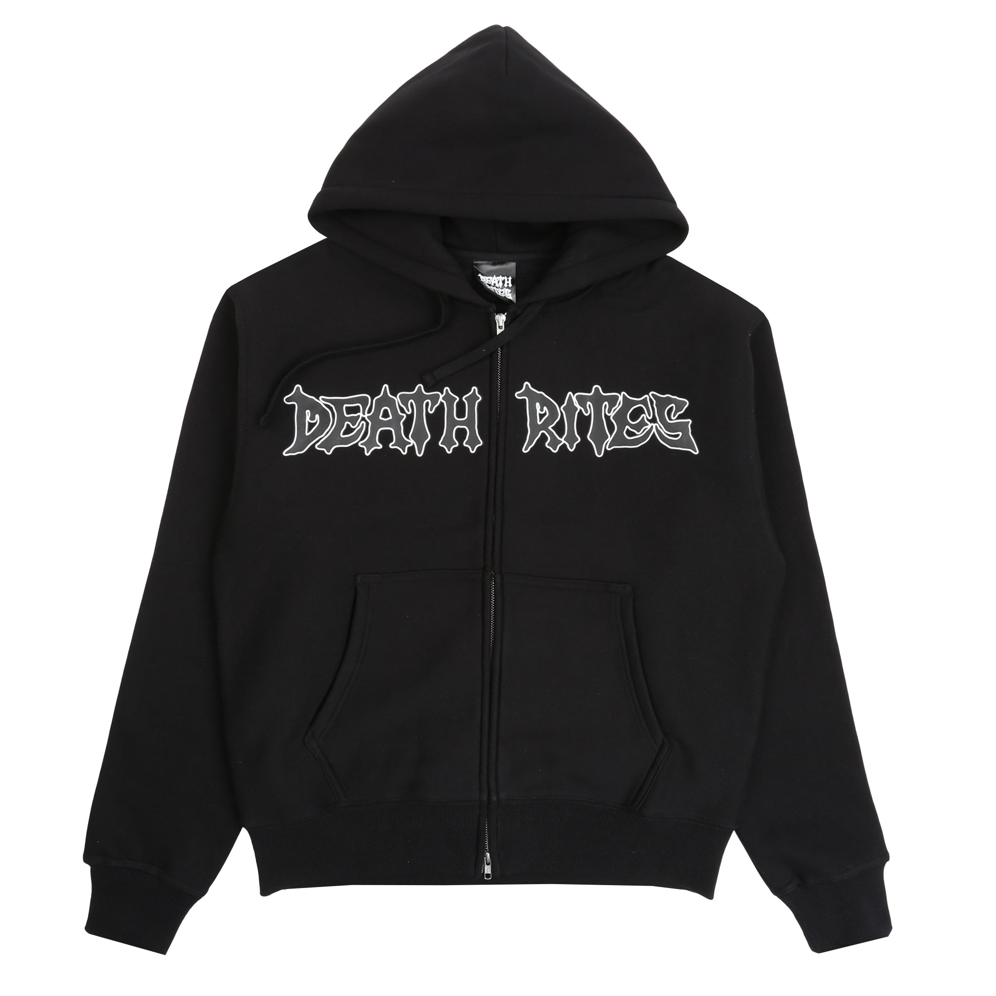 DRDROP12509-89] Death Rites Script Zip Hooded Sweater (Black