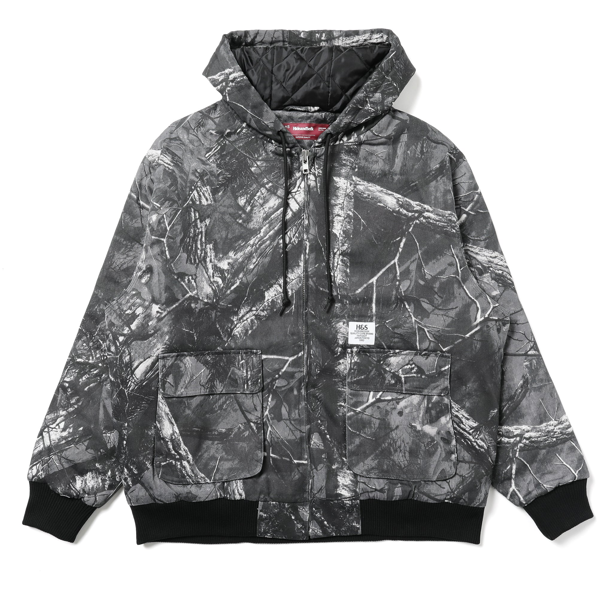 HJ-100125] Hide and Seek Camo Zip Hooded Jacket (Black) – The