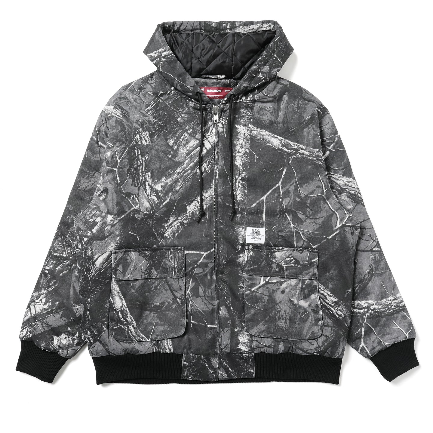 HJ-100125] Hide and Seek Camo Zip Hooded Jacket (Black) – The