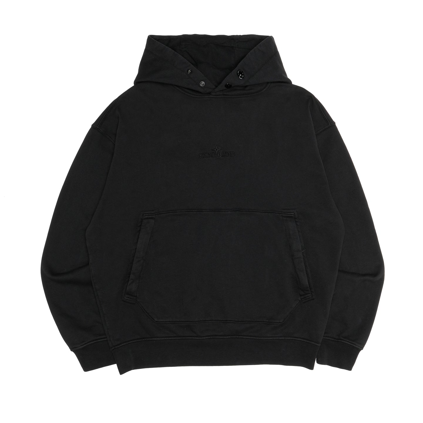 Stone Island Cotton Fleece Embroidered Logo Hooded Sweatshirt Black